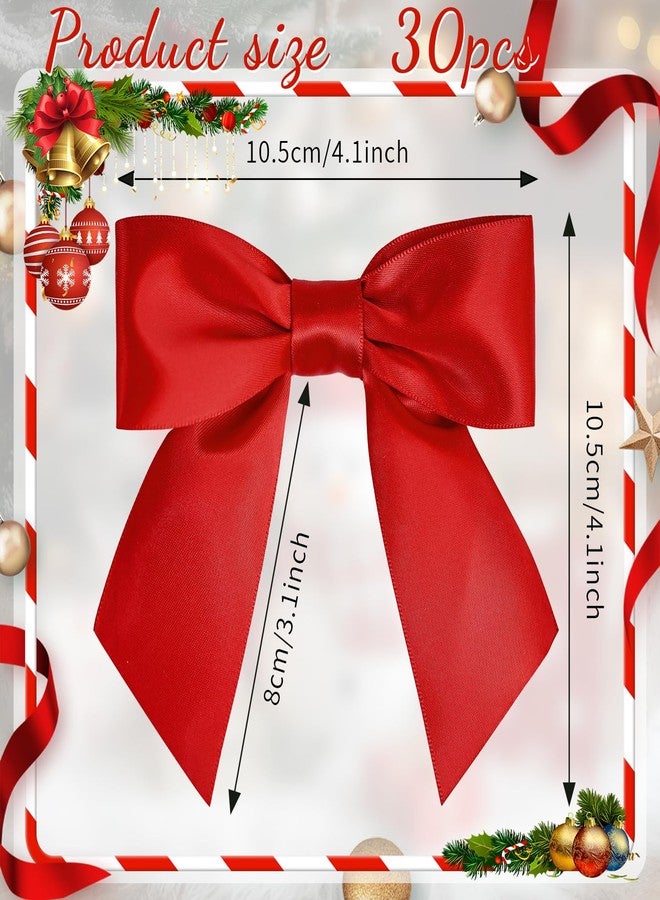 Kunjocy 30 Pieces Satin Ribbon Bow Decor 4.3 Inch Small Premade Twist Tie Bows for Gift Wrapping Treat Bags Crafts Party Favors Wedding Christmas Tree Decorations (Red) - Image 2